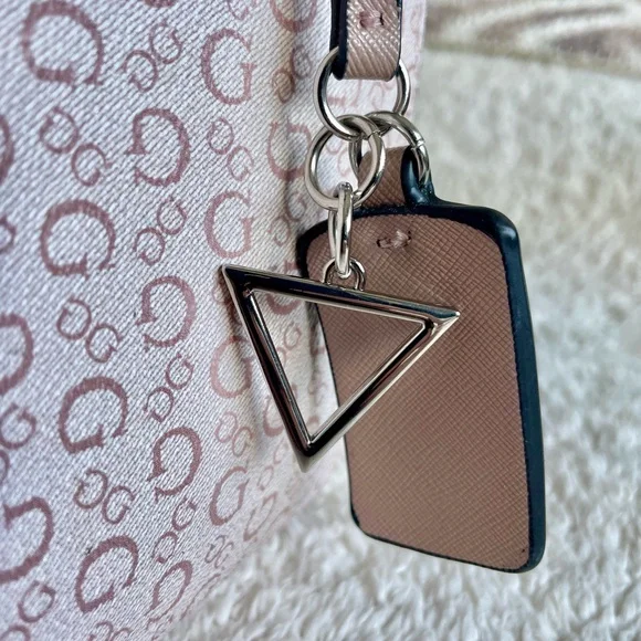GUESS Blush Pink Allover Logo Monogram Satchel Hand Bag Purse - Picture 3 of 13